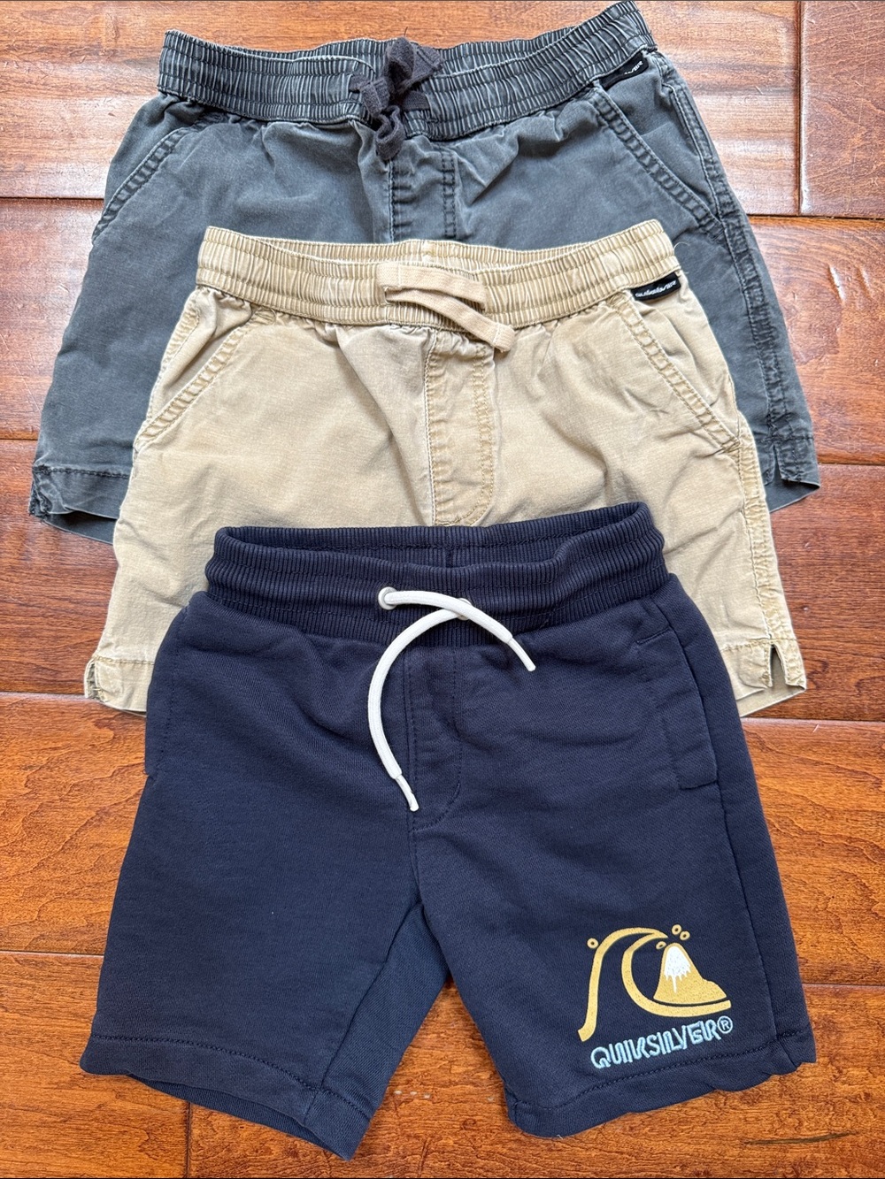 Bundle of 3 Quiksilver Kids Navy, Tan & Gray Pull-On Shorts Set